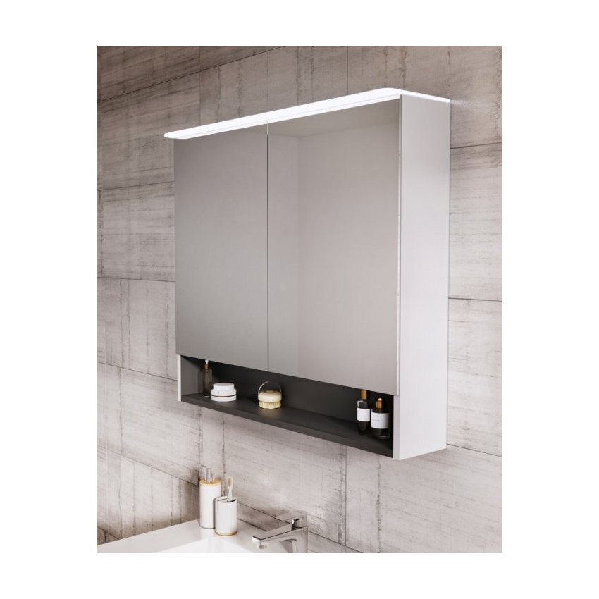 Oglinda LED cu dulap Oristo Beryl, 2 usi, alb mat 80x71 cm